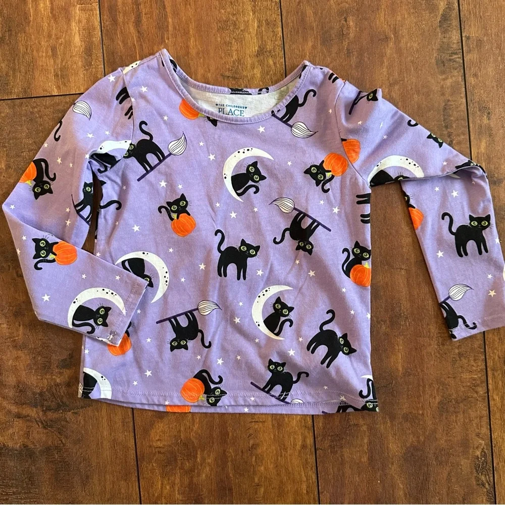 The Children's Place Purple Halloween Cat Shirt 3T